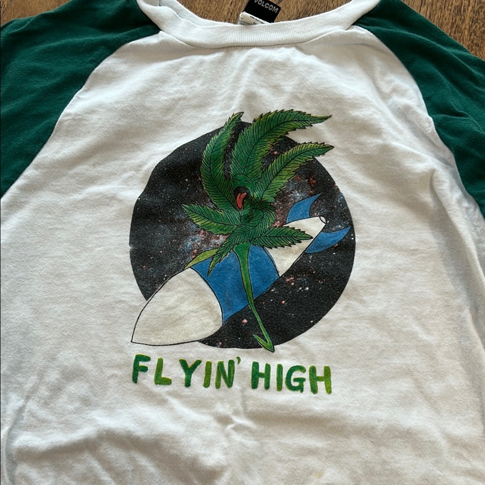 Volcom Green and White Long Sleeve Tee Casual Outdoor Style